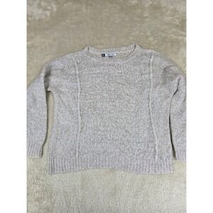 Jennifer Lopez Womens Metallic Knit Sweater Beige Silver Crewneck Pullover Small